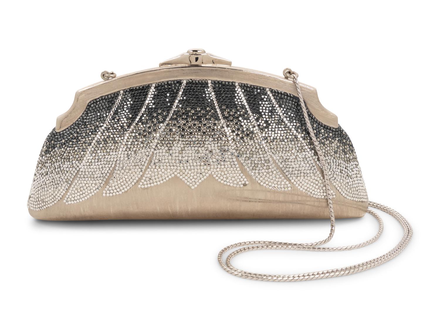 Judith Leiber Silver and Gray Rhinestone Minaudière