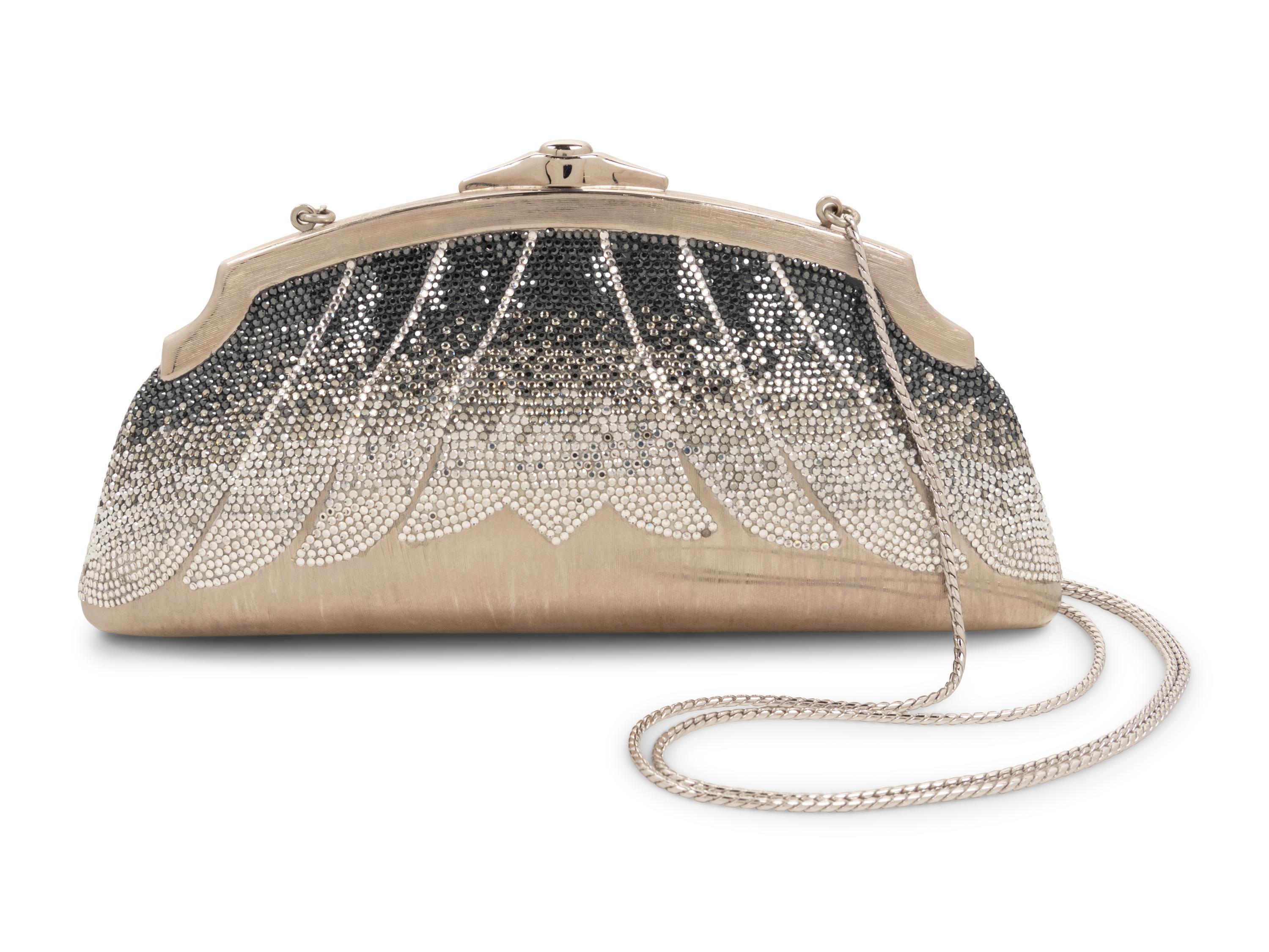 Judith Leiber Silver and Gray Rhinestone Minaudière