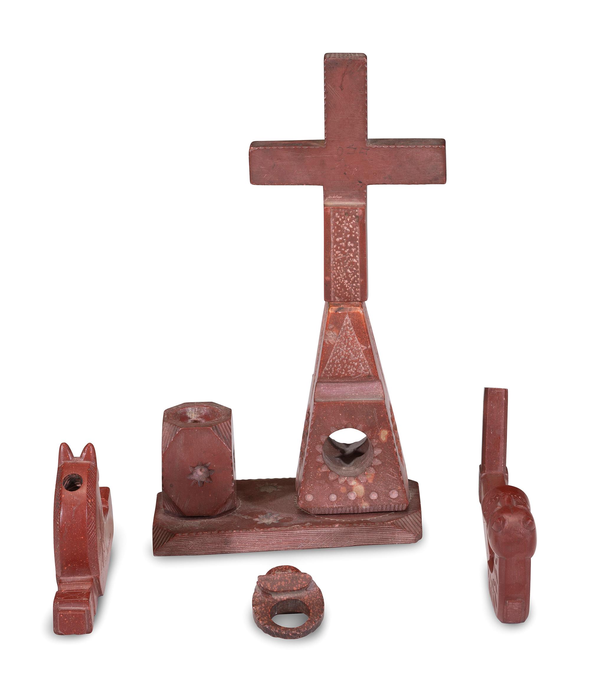 Western Great Lakes Catlinite Inkwell and Pipes