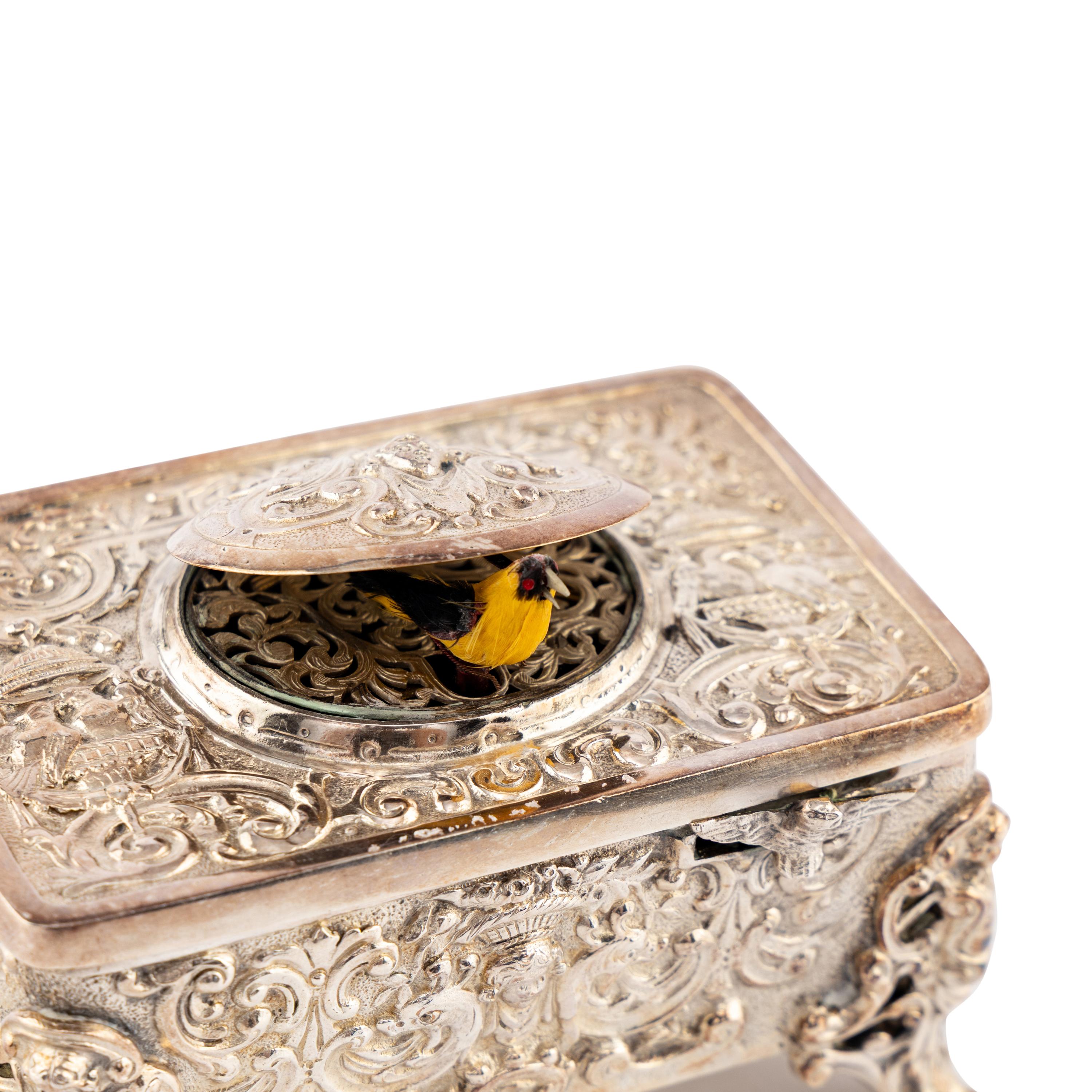 A German White Metal Singing Bird Automaton