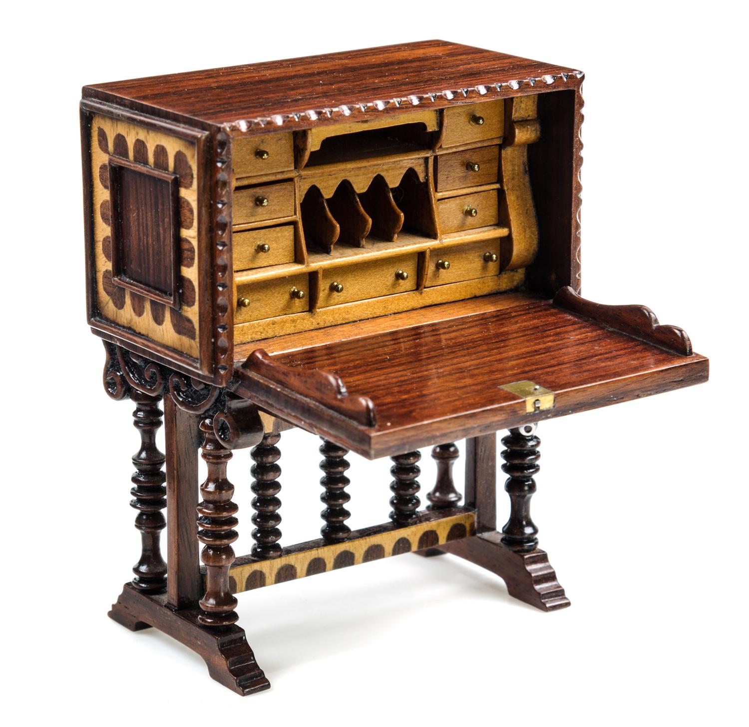 A Spanish Style Mahogany and Fruitwood Vargueno Height 3 7/8 x width 3 1/4 x depth 1 3/4 inches. — John Davenport, January 1983