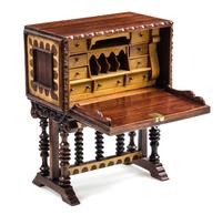 A Spanish Style Mahogany and Fruitwood Vargueno Height 3 7/8 x width 3 1/4 x depth 1 3/4 inches. — John Davenport, January 1983