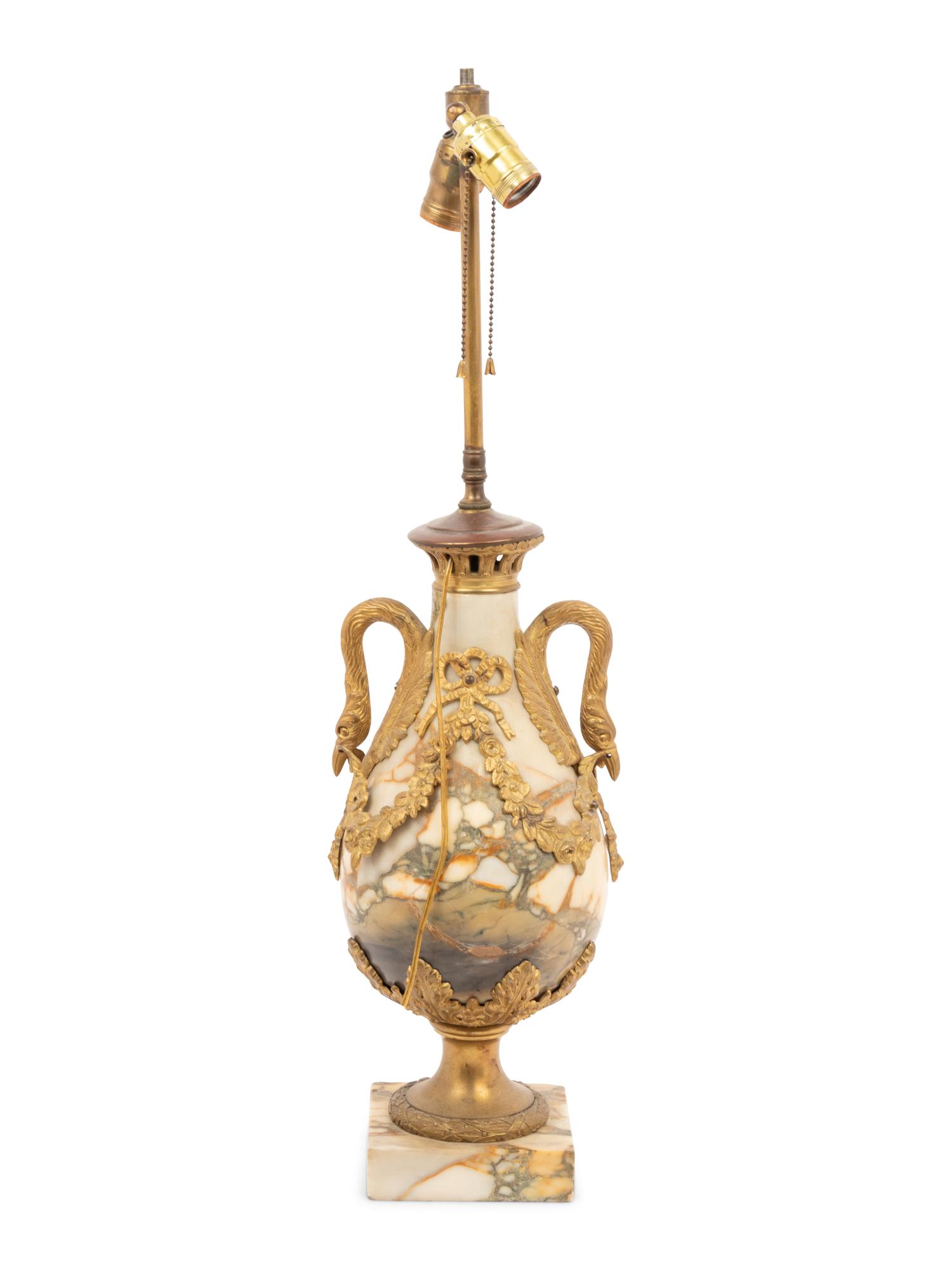 A French Gilt Bronze and Marble Urn Mounted as a Lamp