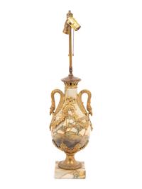 A French Gilt Bronze and Marble Urn Mounted as a Lamp