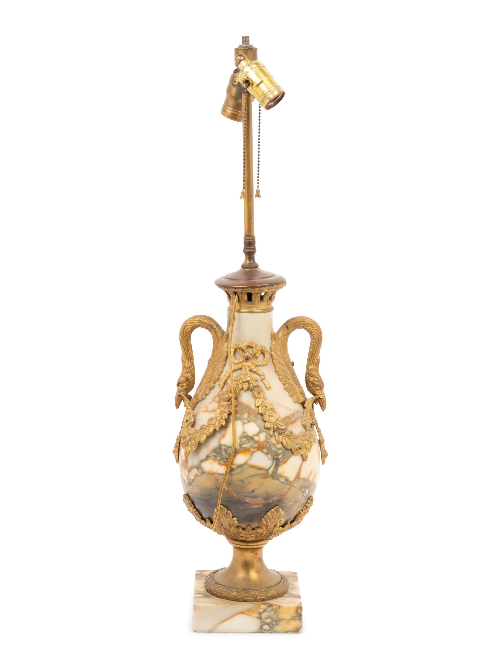 A French Gilt Bronze and Marble Urn Mounted as a Lamp
