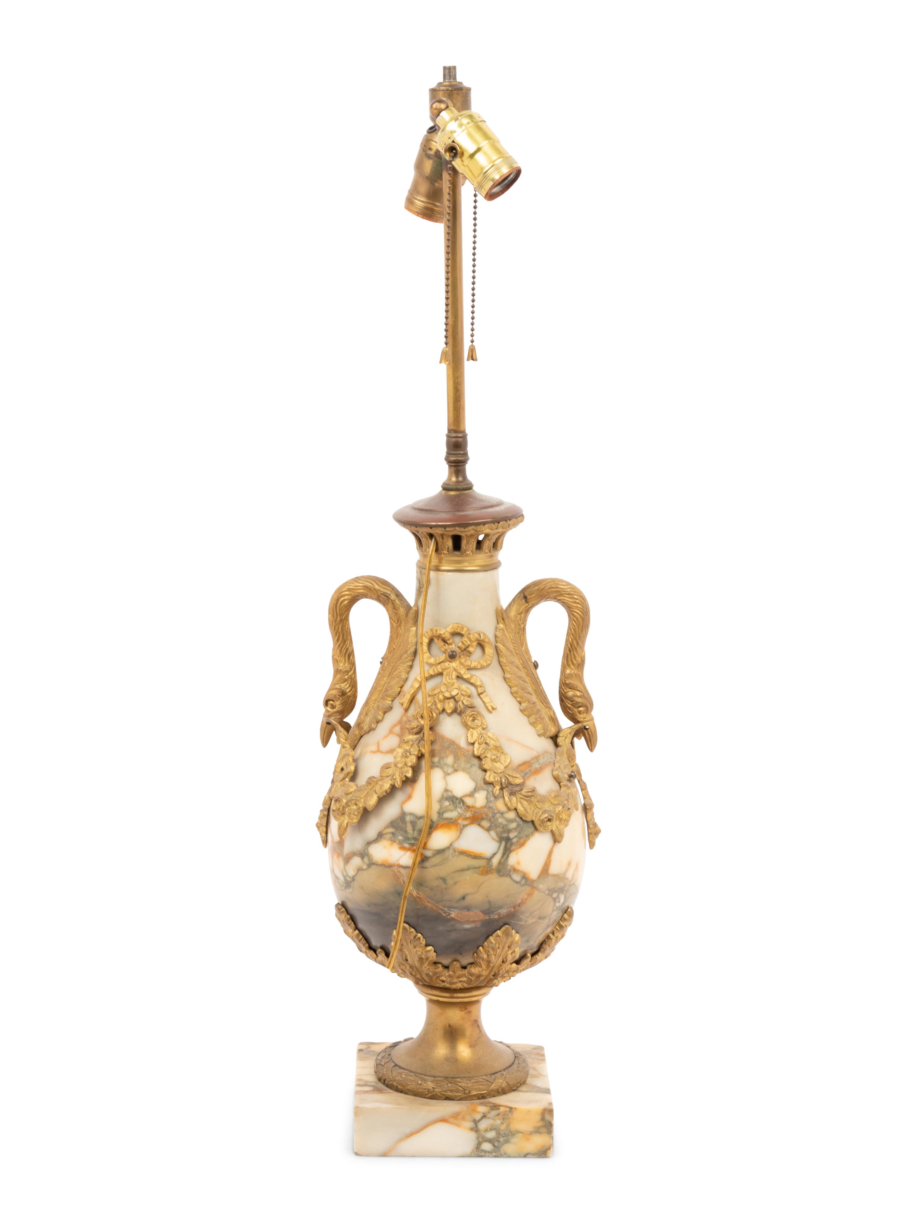 A French Gilt Bronze and Marble Urn Mounted as a Lamp