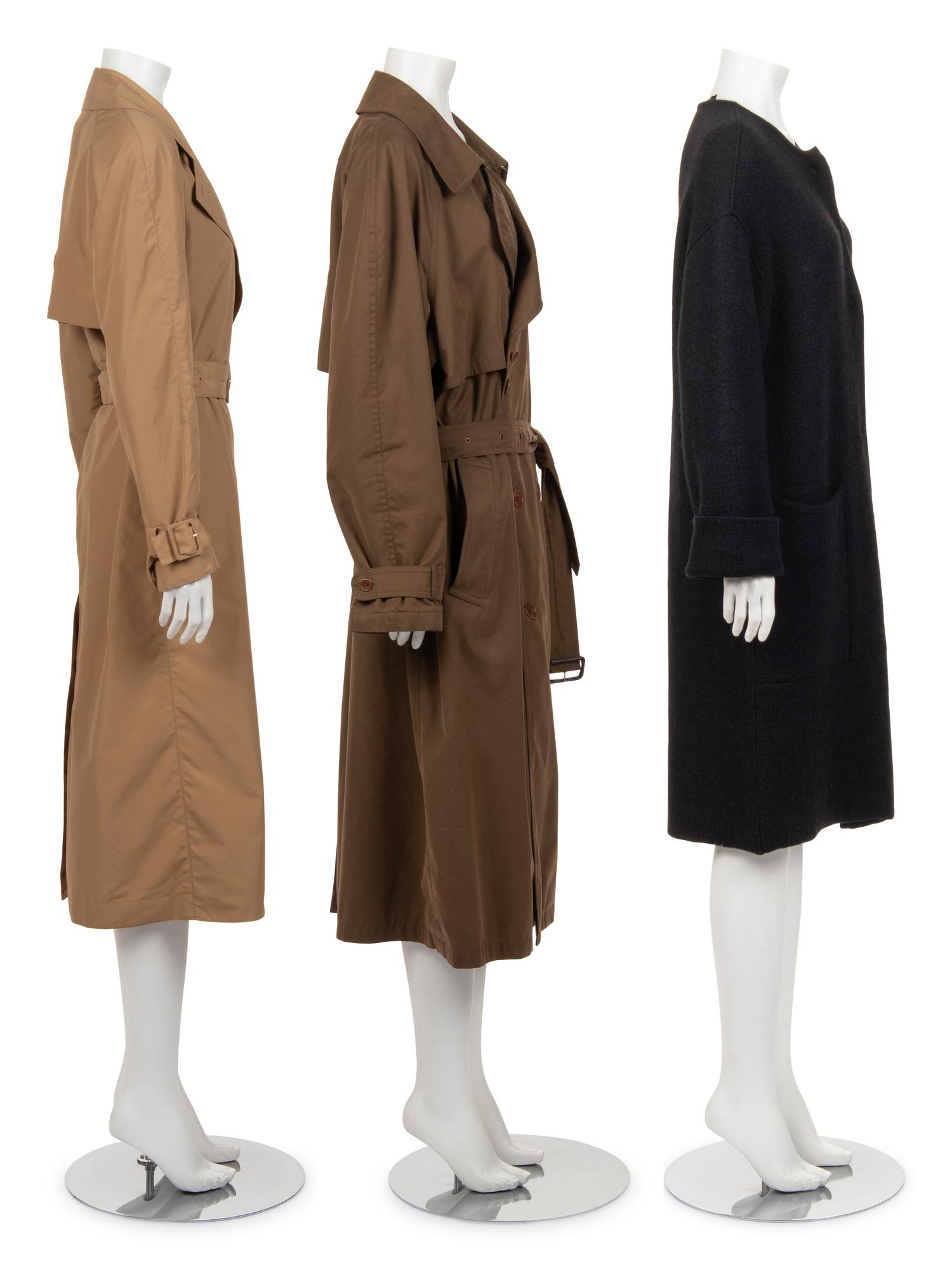 Three Designer Outerwear Pieces: One The Row Trench, One Gucci Trench, and One Armani Knit Jacket