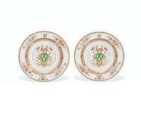 A Pair Of Large Chinese Export Porcelain Chargers Bearing The Arms Of Woodward