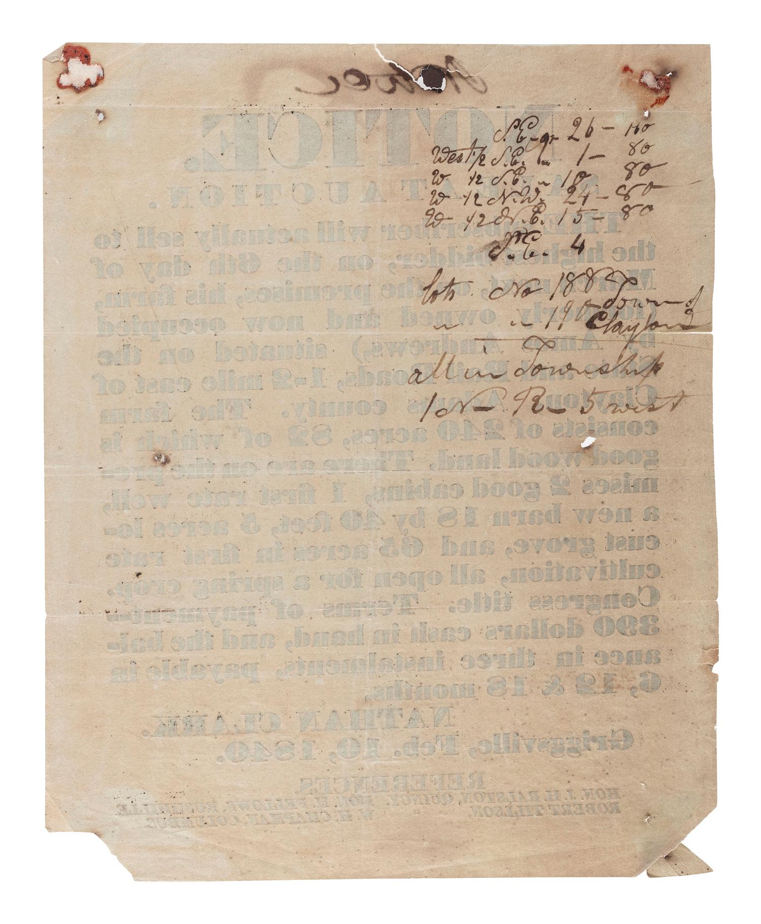[ILLINOIS]. A group of 5 early Illinois land sale broadsides, comprising: