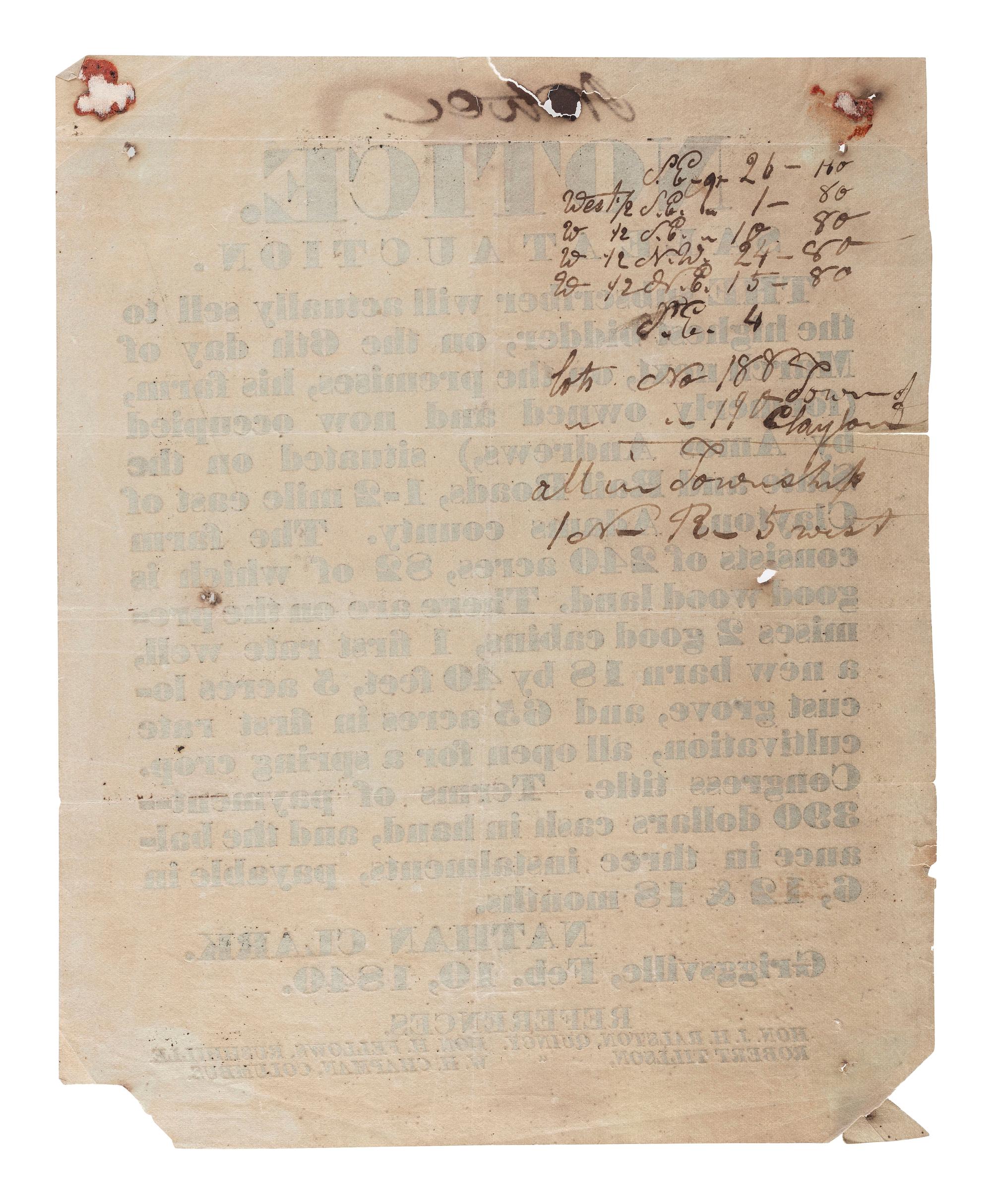 [ILLINOIS]. A group of 5 early Illinois land sale broadsides, comprising: