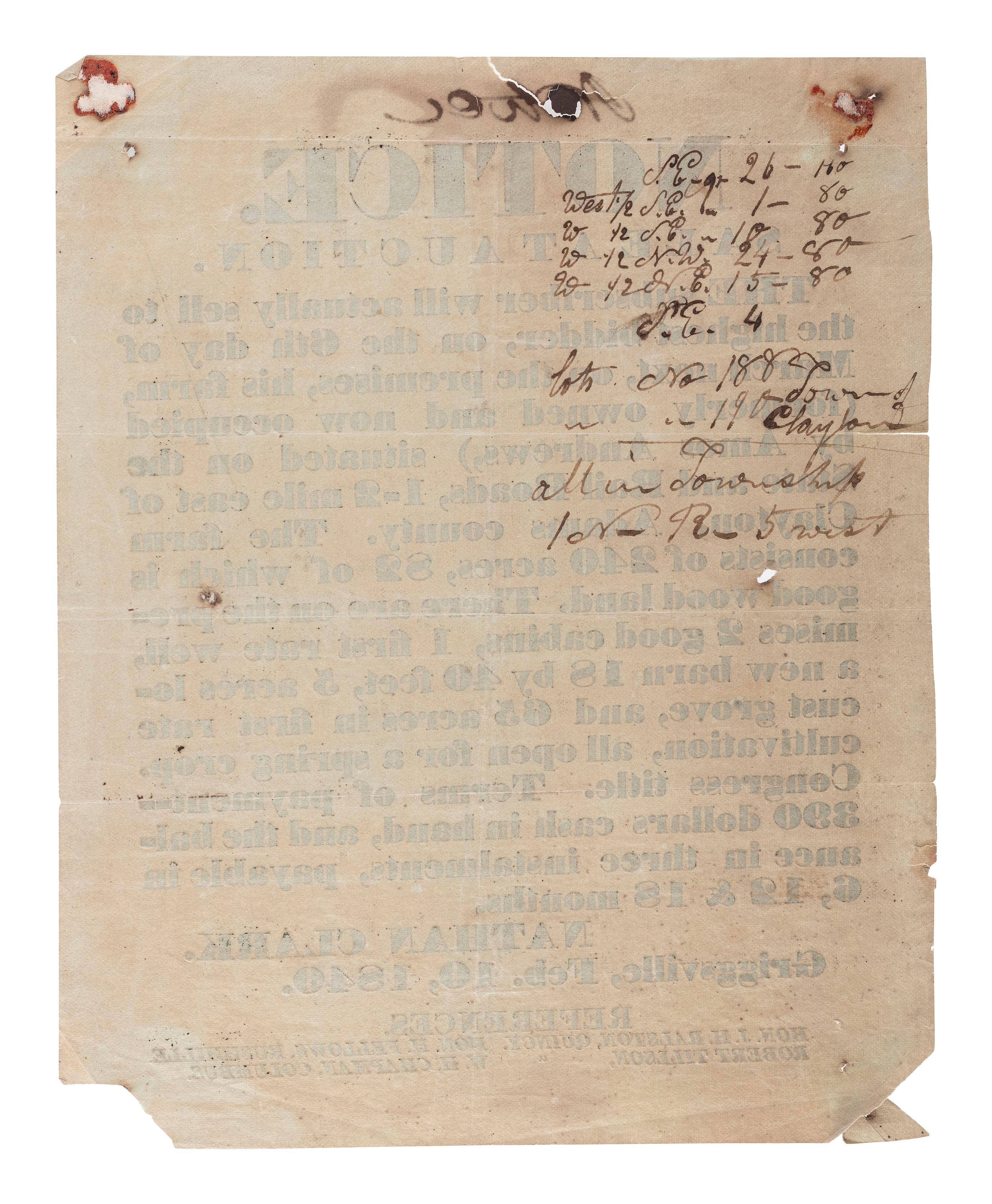 [ILLINOIS]. A group of 5 early Illinois land sale broadsides, comprising: