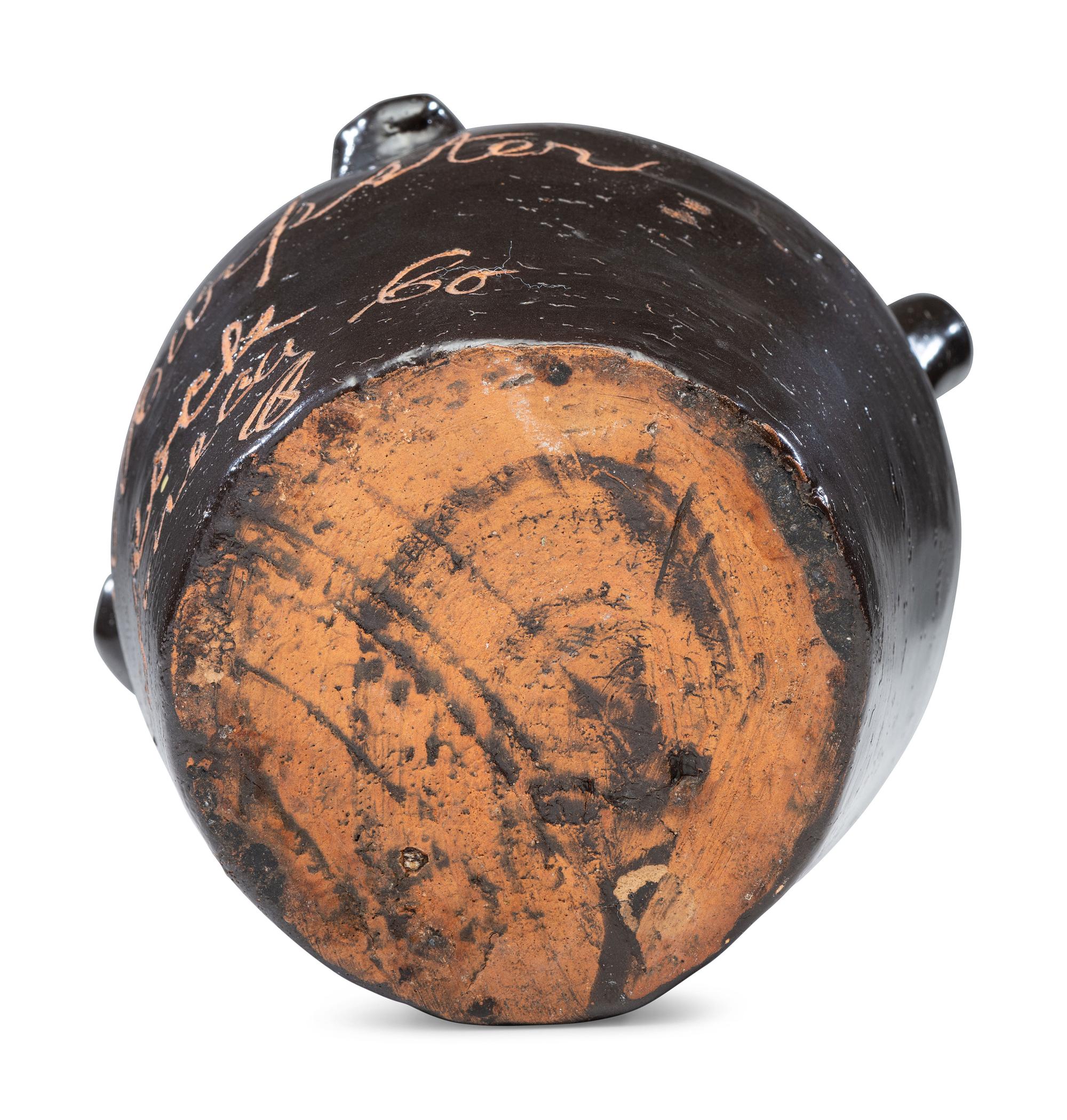 A Rare Albany Slip-Glazed Stoneware Harvest Jug Identified to Elizabeth Beck Harpster