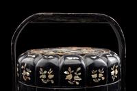 A Chinese Mother-of-Pearl Inlaid Black Lacquer Two-Tier Food Basket, Tihe