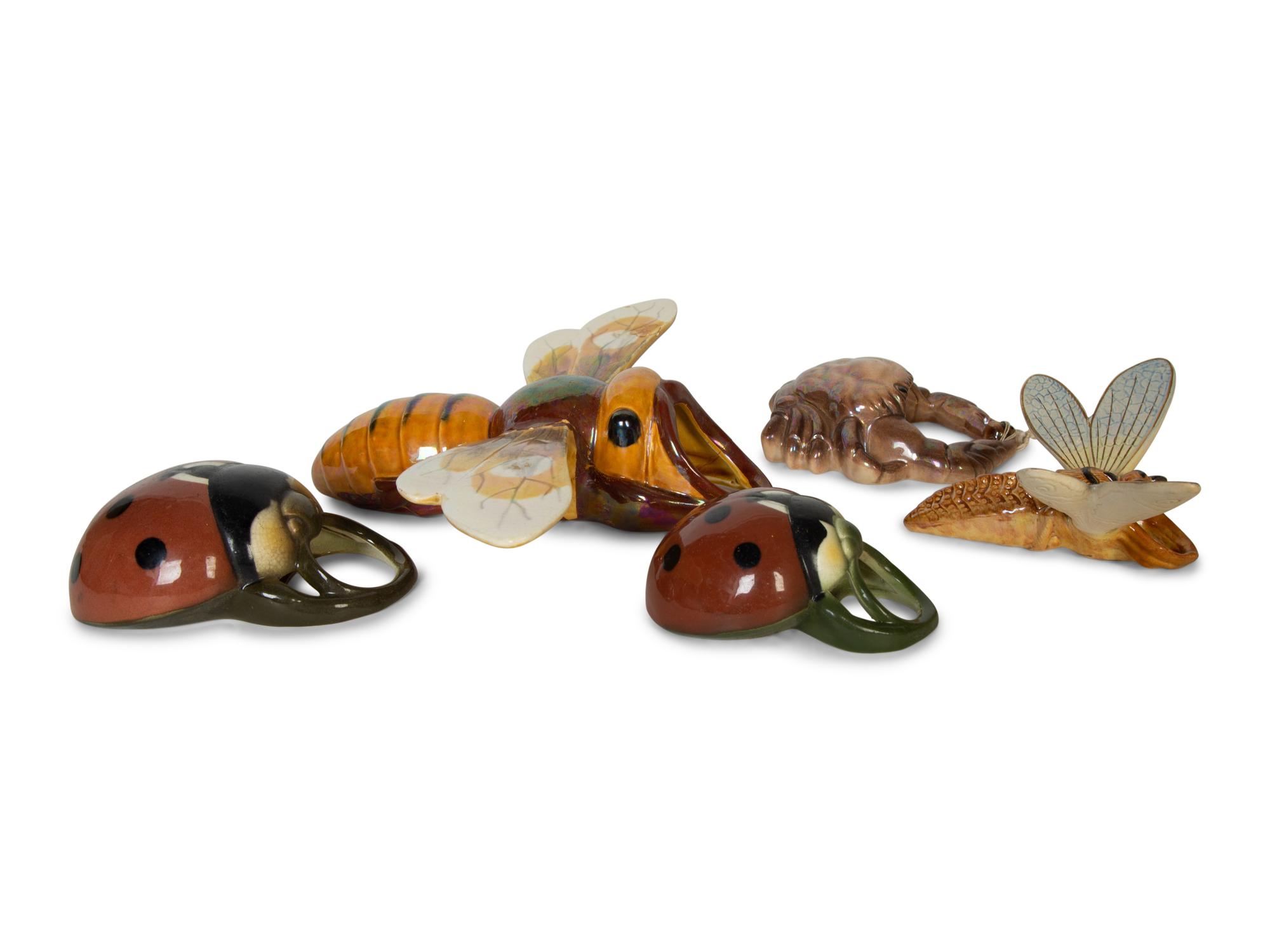 A Group of Five Sarreguemines Majolica Wall Pockets — 19th/20th Century