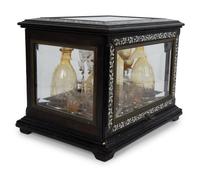A French Ebonized and Inlaid Cave à Liqueur with Amber Glass Decanters — LATE 19TH CENTURY