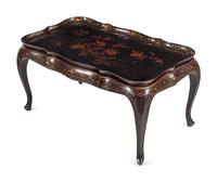 A Chinese Export Lacquer Tray on a Later Stand