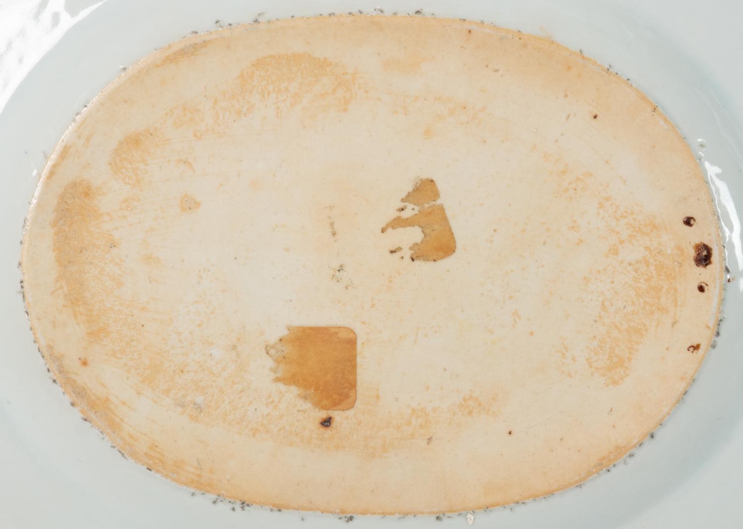 A Pair of Chinese Export Porcelain Armorial Platters Raised on Later Mahogany Stands