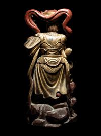 A Set of Four Gilt and Red Lacquered Wood Figures of Guardians