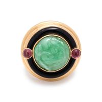 JADE, ONYX AND PINK TOURMALINE RING