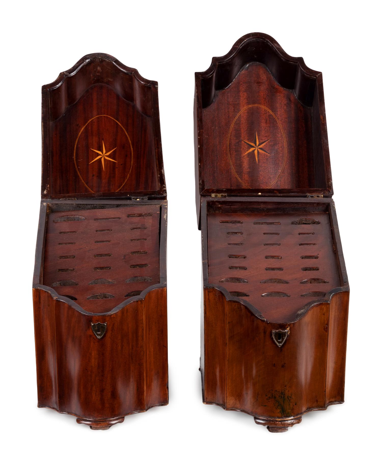 A Pair of George III Satinwood Inlaid Mahogany Knife Boxes