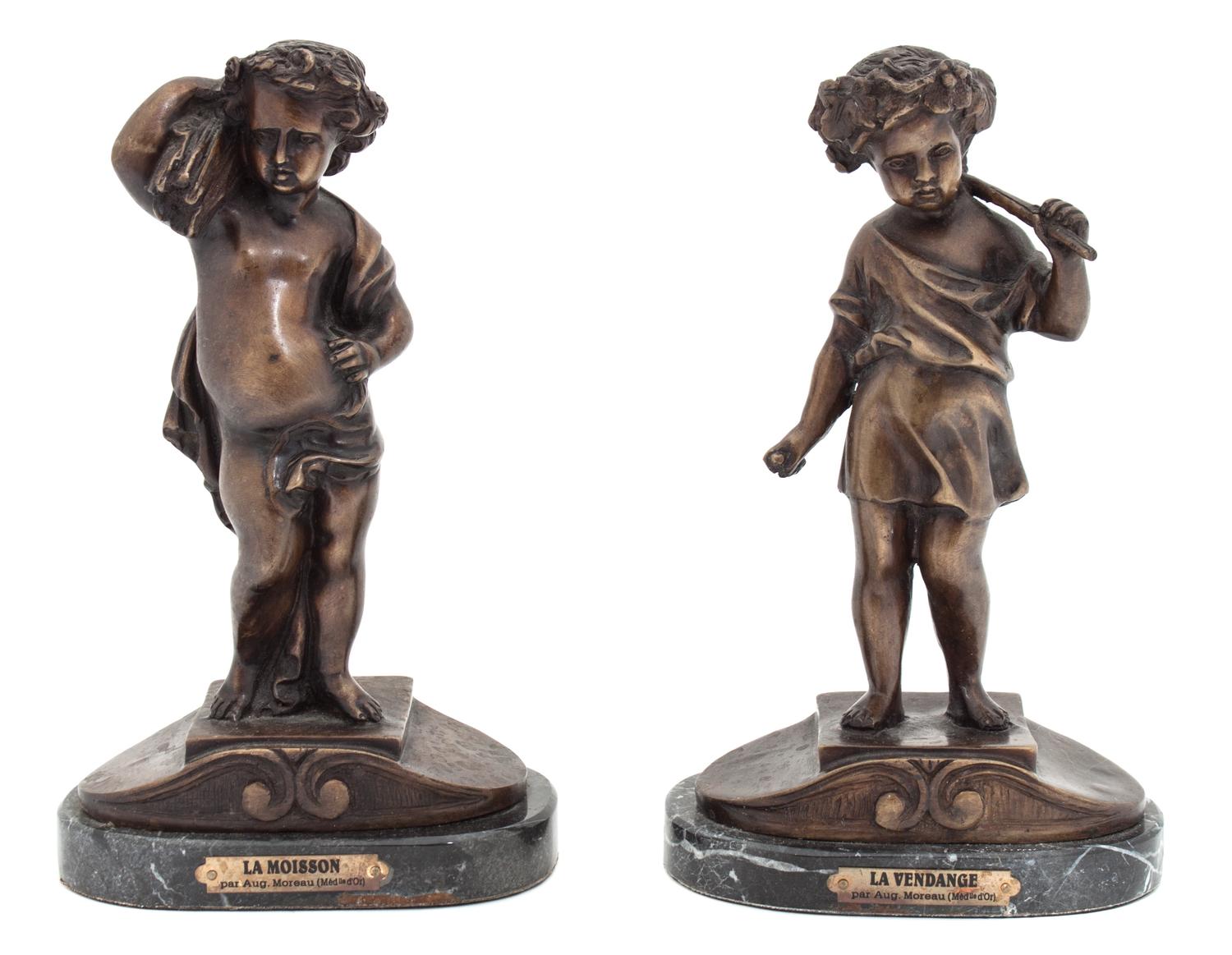 A Pair of French Bronze Figures Height 10 inches. — After Auguste Moreau, 20TH CENTURY