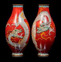 Two Pairs of Japanese Cloisonné Enamel 'Dragon' Vases