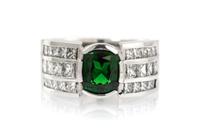 A 14 Karat White Gold, Tsavorite Garnet and Diamond Ring, 14.60 dwts.