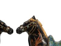 A Pair of Chinese Painted Wood and Cloisonné Models of Horses