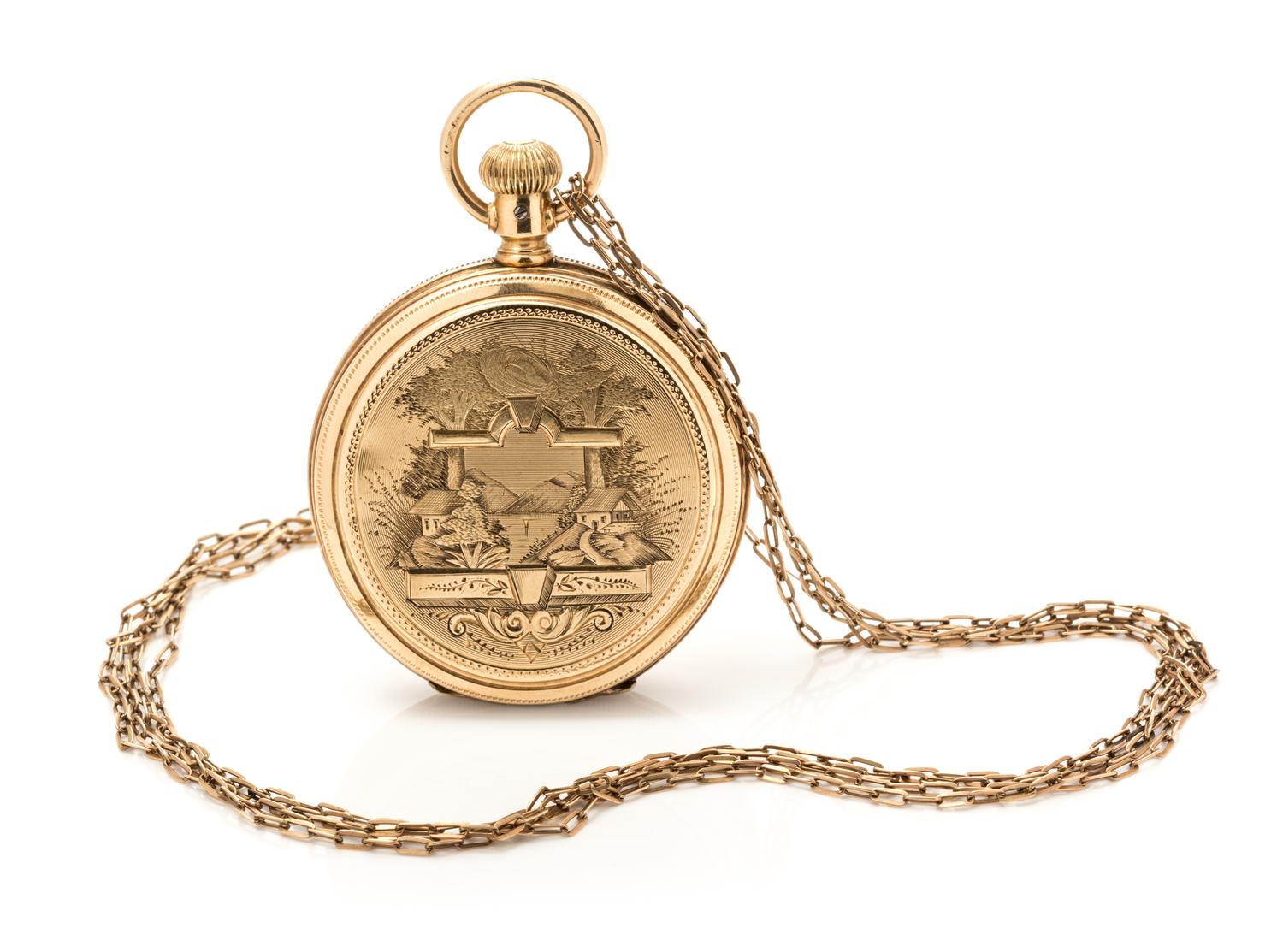 A 14 Karat Rose Gold Huntercase Pocket Watch, Elgin, Circa 1888, 36.80 dwts.