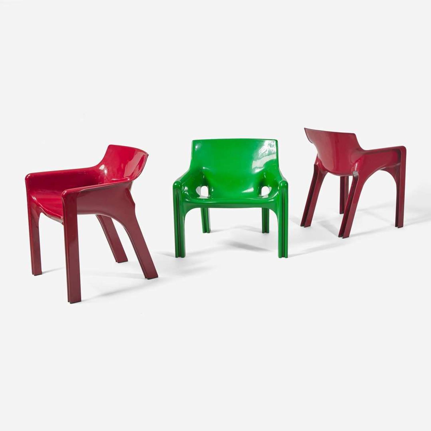 Vico Magistretti (Italian, 1920-2006) Two "Gaudi" Armchairs and a "Vicario" Lounge Chair, Artemide, Italy, designed 1970, the present lot early 1970s