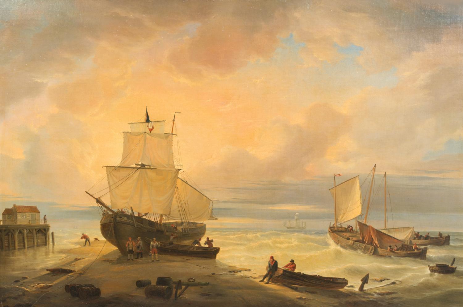 Louis Charles Verboeckhoven, (Belgian, 1802-1889), Harbor Scene