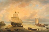Louis Charles Verboeckhoven, (Belgian, 1802-1889), Harbor Scene