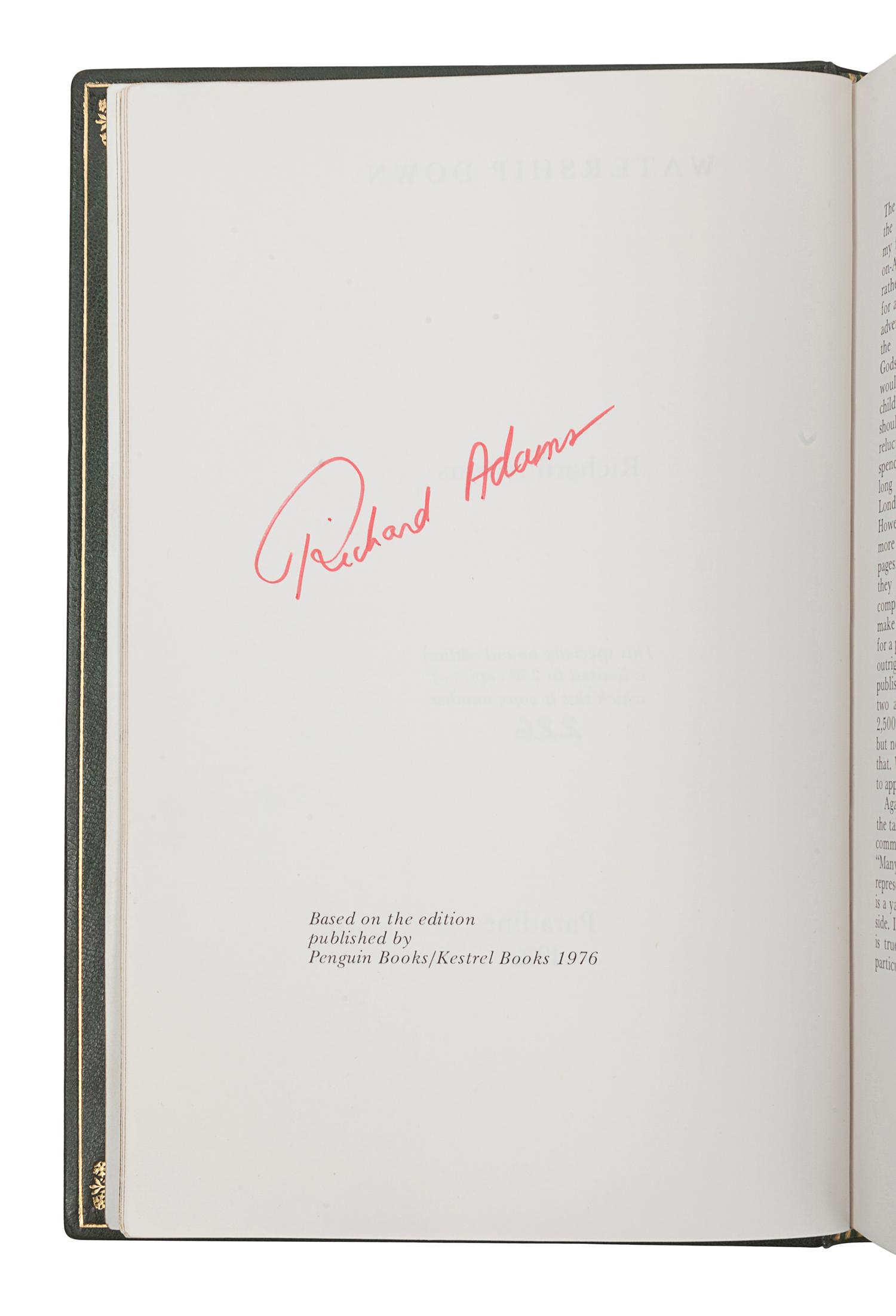 ADAMS, Richard (1920-2016). Watership Down . Illustrated by John Lawrence. London: Paradine Press, 1976.