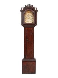 A Federal Carved and Grain Painted Pine Wooden Works Tall Case Clock