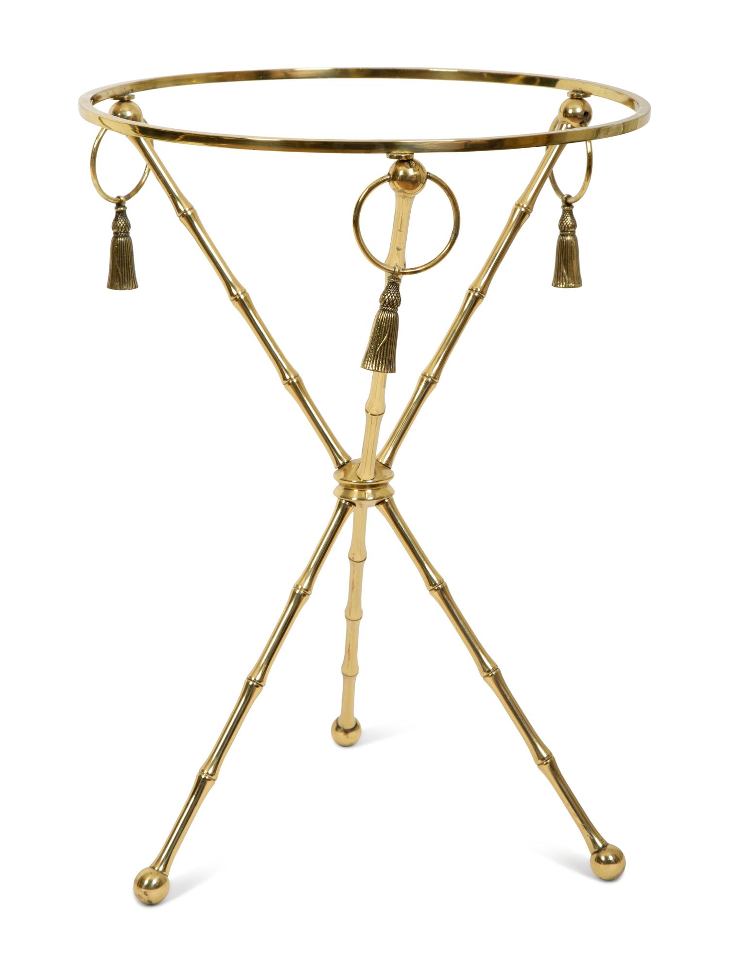 A Near Pair of Hollywood Regency Style Gilt Metal Faux-Bamboo Side Tables — 20TH CENTURY