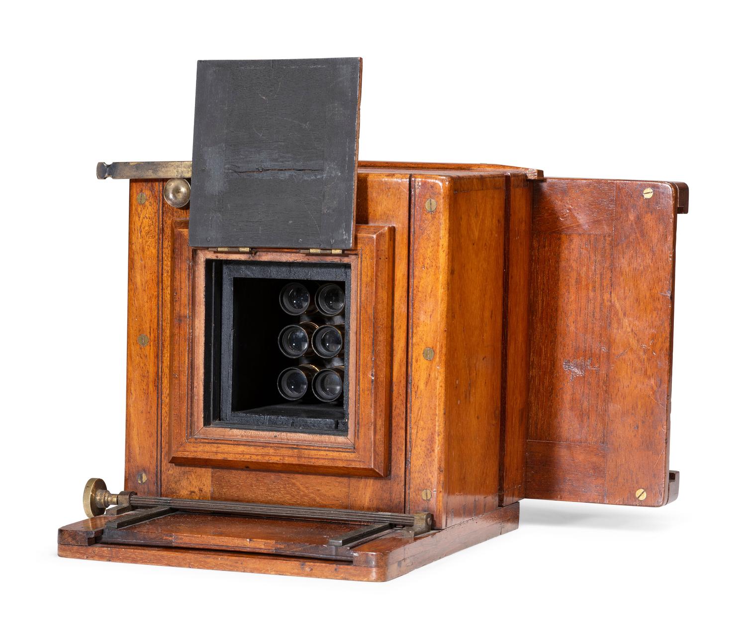 [EARLY PHOTOGRAPHY]. Wet plate, 9-lens camera. Fallowfield, London, ca 1890.