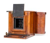 [EARLY PHOTOGRAPHY]. Wet plate, 9-lens camera. Fallowfield, London, ca 1890.