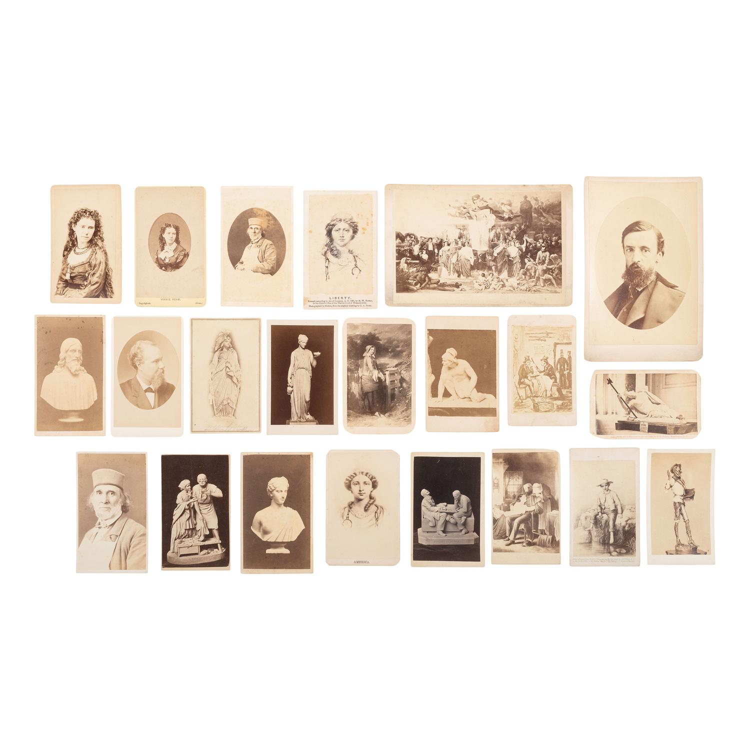 [Early Photography] Group of 22 Carte de Visites and Cabinet Cards of Artists and Works, incl. Hiram Powers