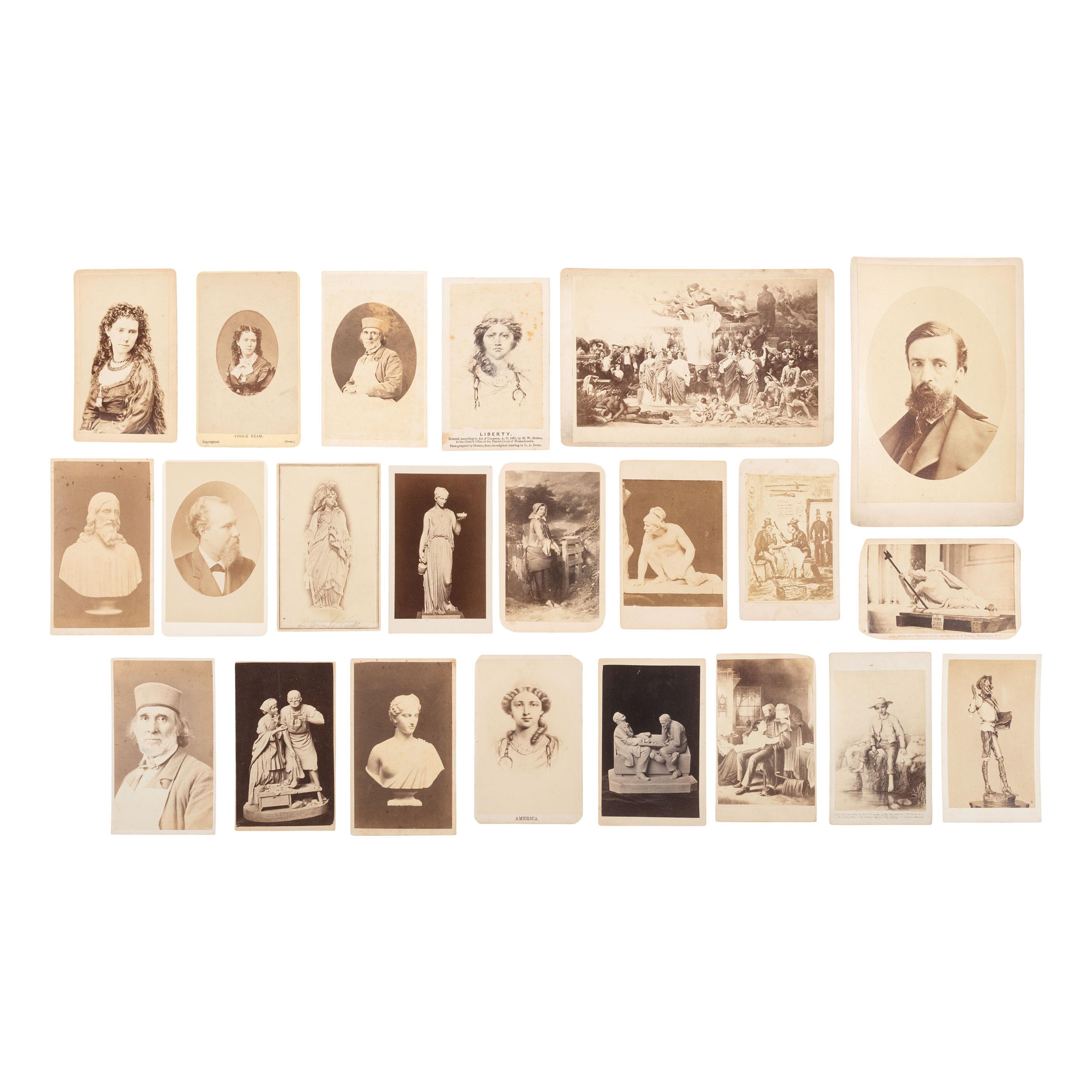 [Early Photography] Group of 22 Carte de Visites and Cabinet Cards of Artists and Works, incl. Hiram Powers