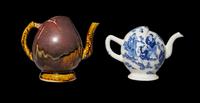 Two Chinese Porcelain Peach-Form Wine Pots, Daoliuhu