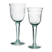 A Set of Etched Green Glass Stemware