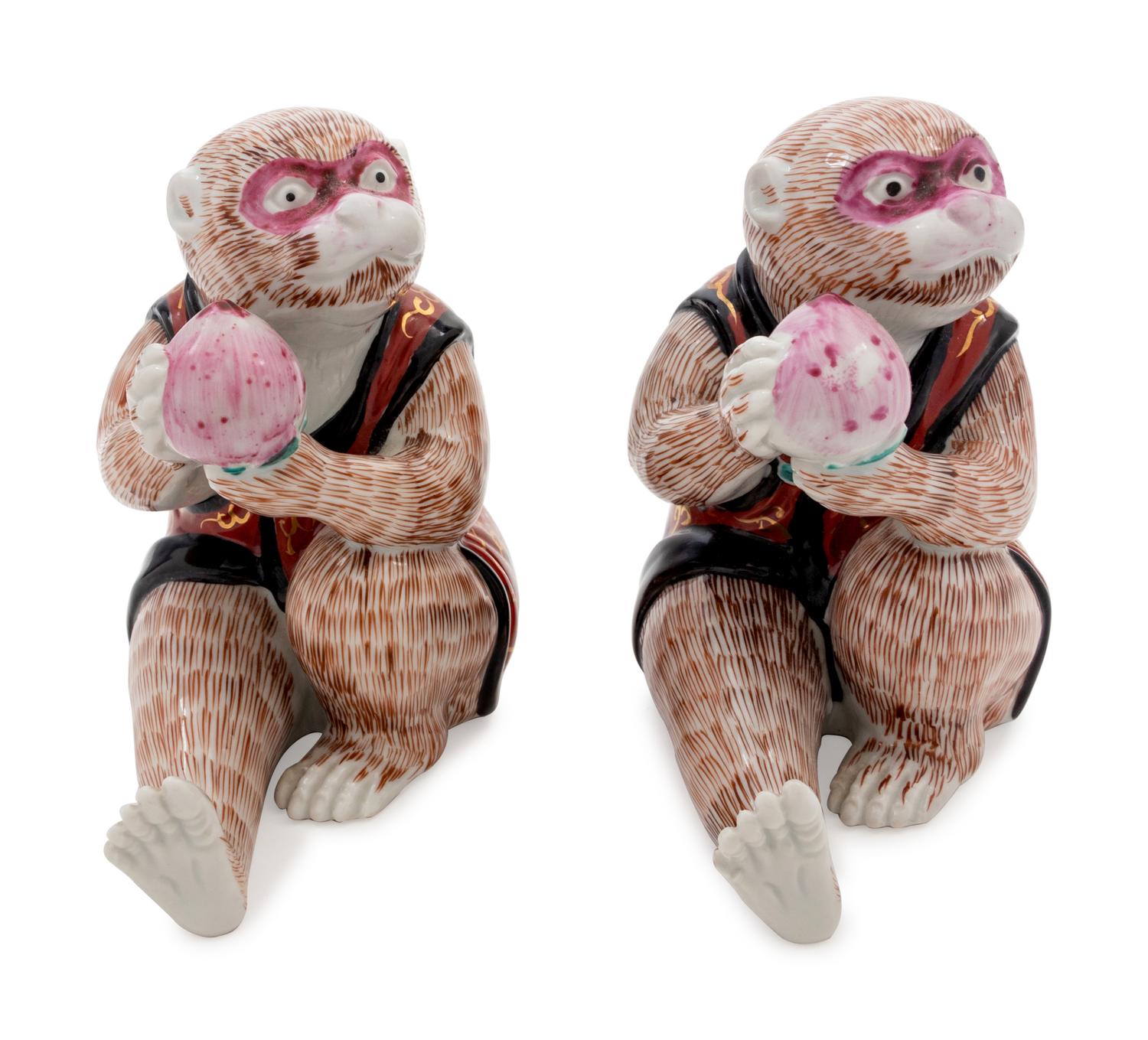 A Pair of Mottahedeh Porcelain Monkey Figures