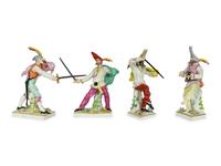 A Set of Four Continental Porcelain Commedia Dell'Arte Figures