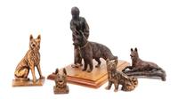 A Group of Five Bronze and Metal German Shepherds Height of tallest 10 inches.