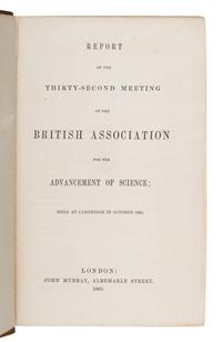 [Economics]. Jevons, William Stanley (1835-1882). [read before the Economic Science and Statistics Section of the British Association at Cambridge]," in: Report of the Thirty-Second Meeting of the British Association for the Advancement of Science; Held at Cambridge in October 1862 . London: John Murray, 1863.