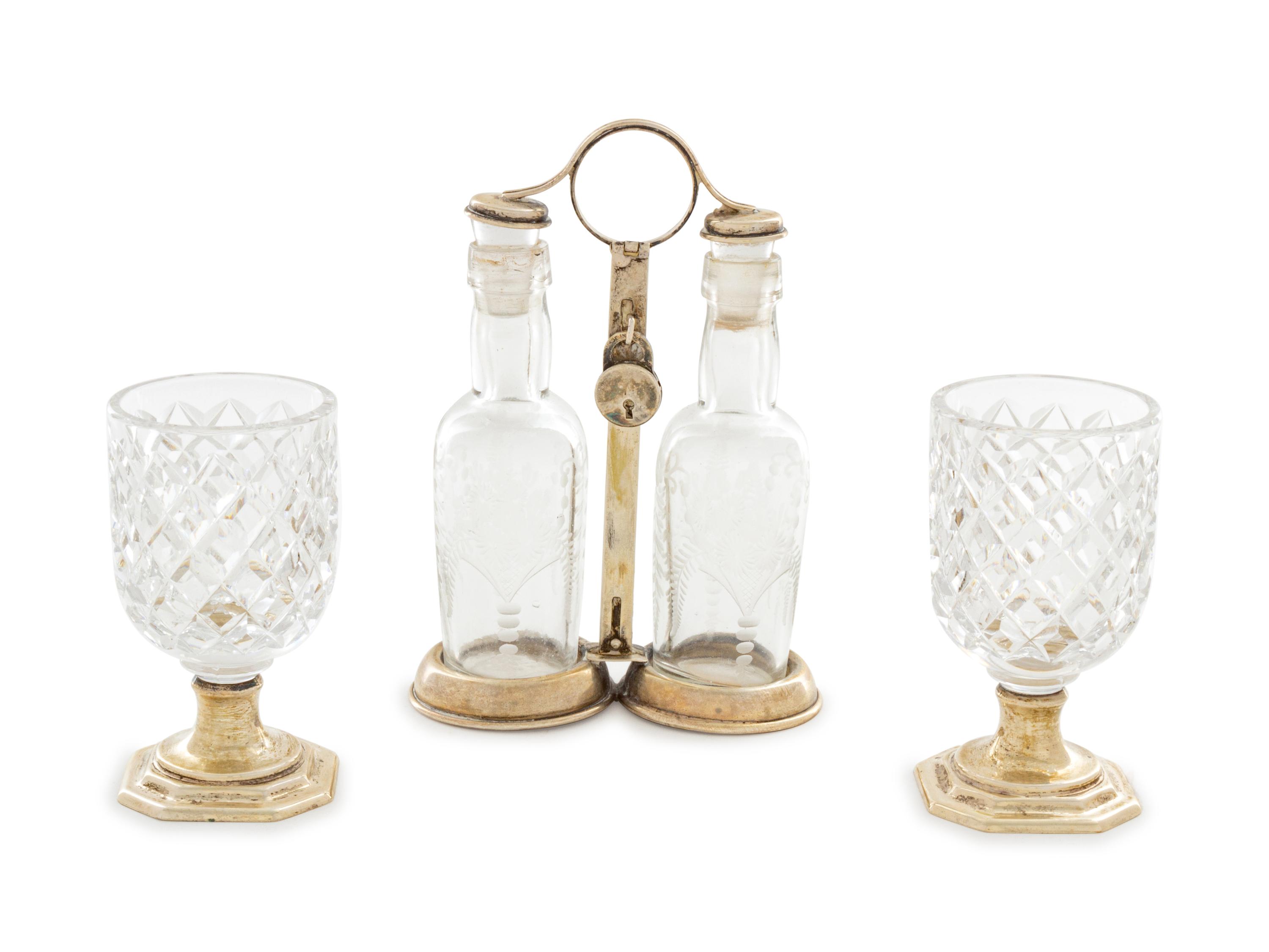 A Collection of American Silvered Metal Mounted Glass Articles