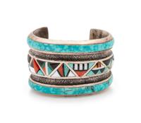 Tufa Cast Cuff Bracelet, with Mosaic Inlay