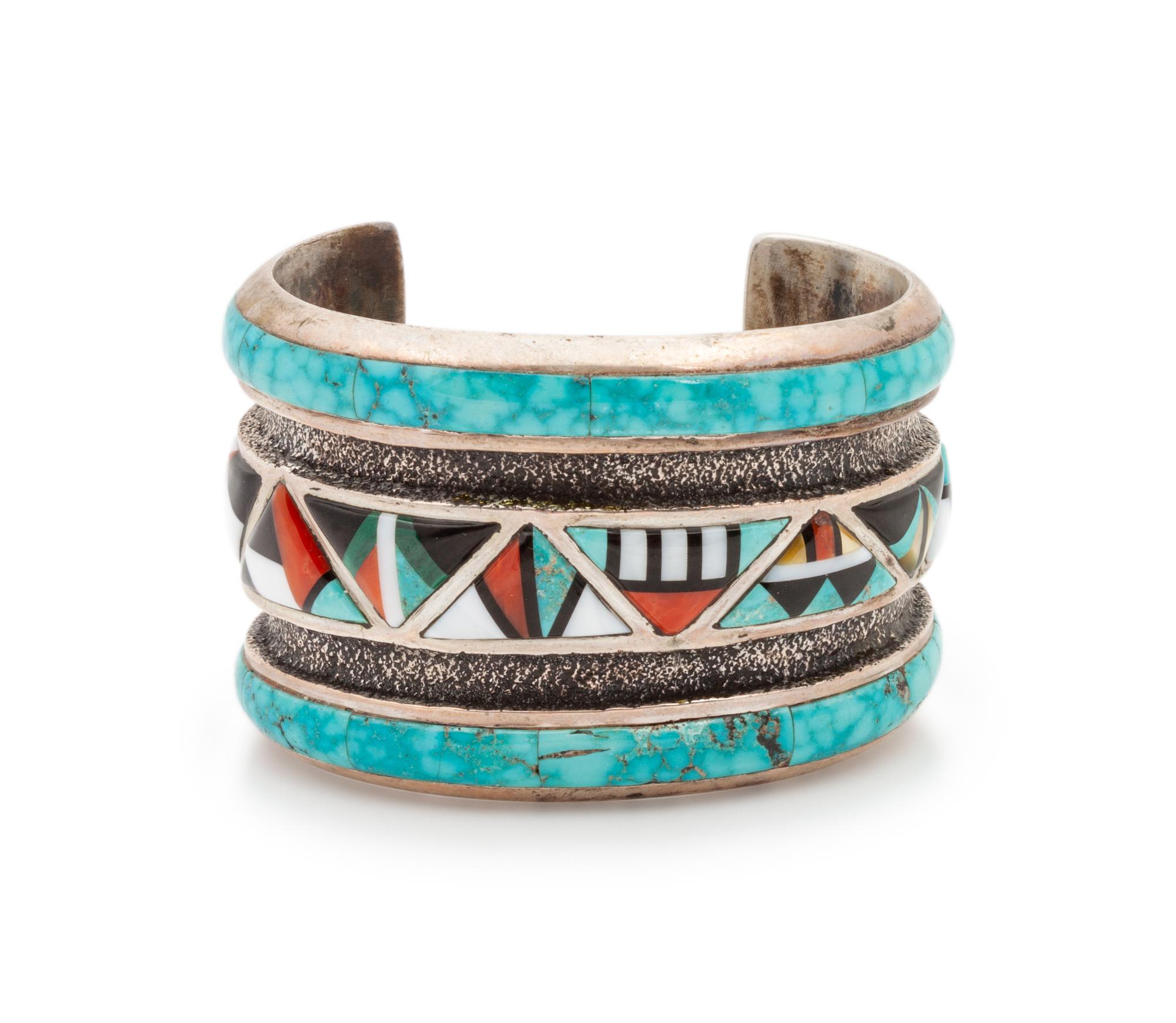 Tufa Cast Cuff Bracelet, with Mosaic Inlay