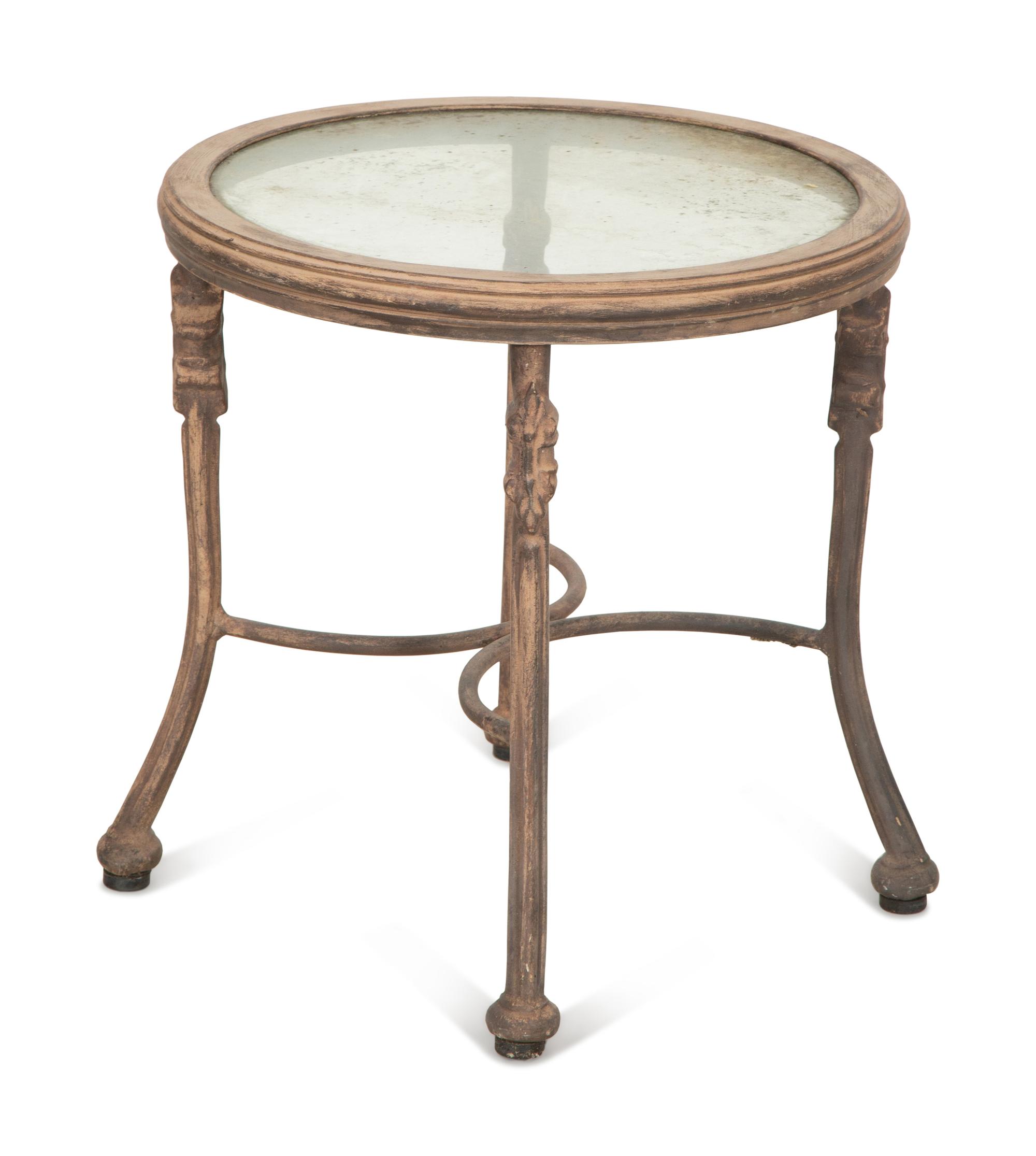 A Pair of Patinated Metal Garden Chairs and Side Table