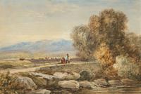 Travelers on a Bridge in Wales , 1830s
